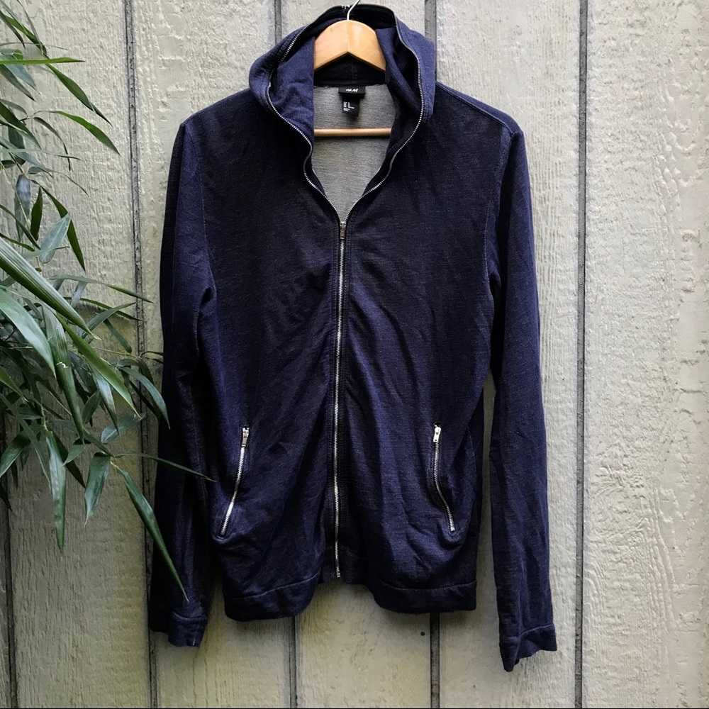 H&M navy & silver ruched full zip hoodie jacket